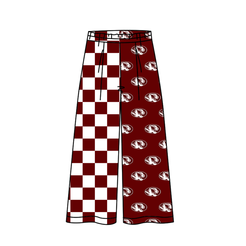 Preorder moq 5 Adult Women Maroon Checked Silsbee Tigers Team Flare Pants Bottom