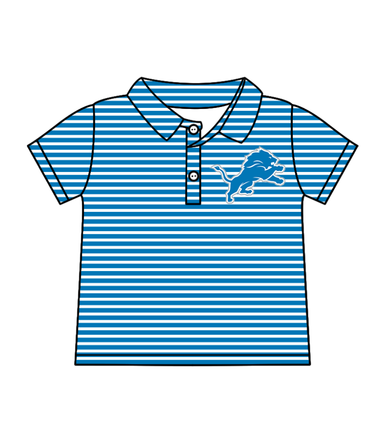 Preorder (moq 5)Baby Boys Short Sleeve Blue Stripe Lions Team Button Polo Shirts Top