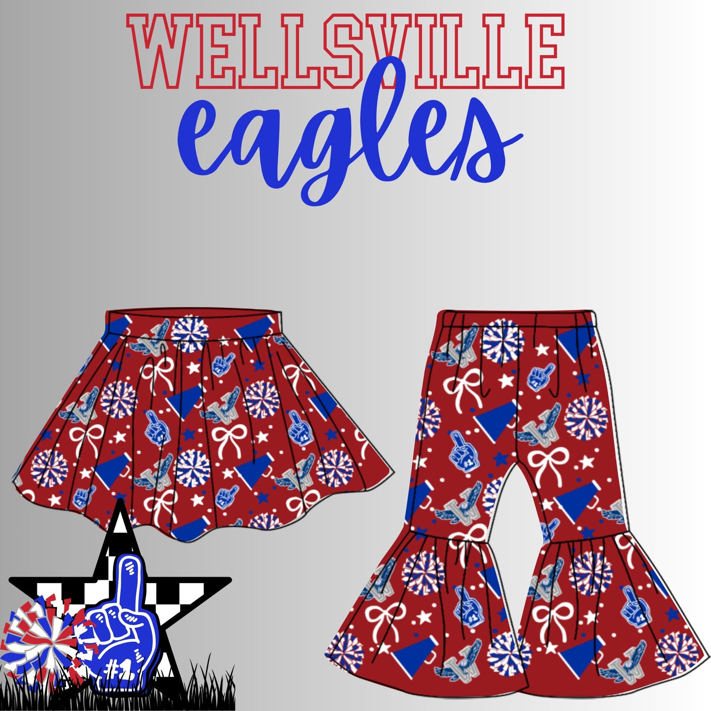 Preorder(moq 8 Each)Baby Girls Wellsville eagles Skorts and Pants Team