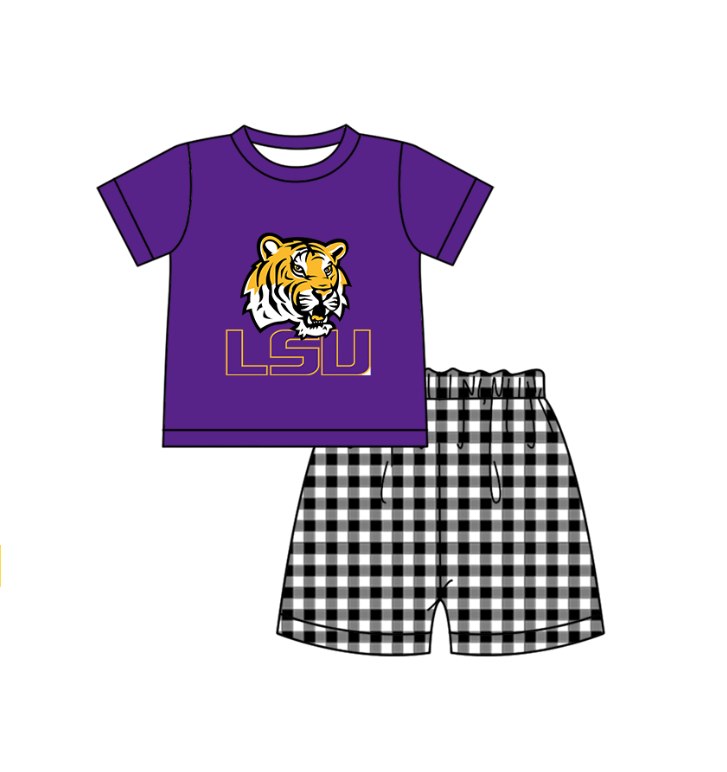 Preorder moq 5 Baby Boys LSU Tigers Top Checked Short Team Clothes Set