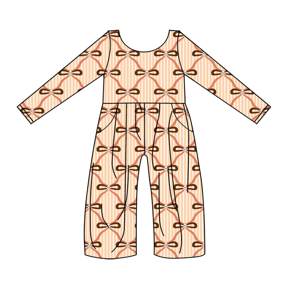 Preorder (moq 5)Baby Girls Bows Ghosts Checked Halloween Pockets Jumpsuits