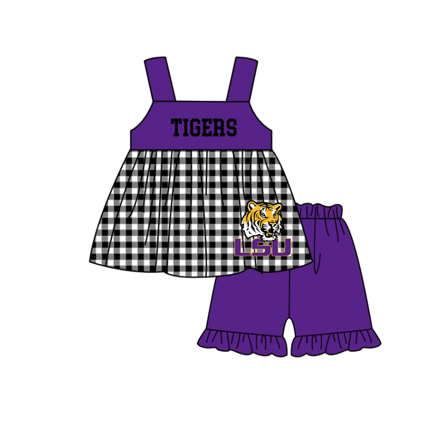 Preorder moq 5 Baby Girls LSU Tigers Tunic Ruffle Short Team Clothes Set