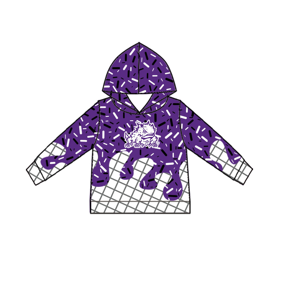 Preorder (moq 5)Baby Boys Long Sleeve Purple Sprinkles TCU Horned Frogs Team Hoodies Top