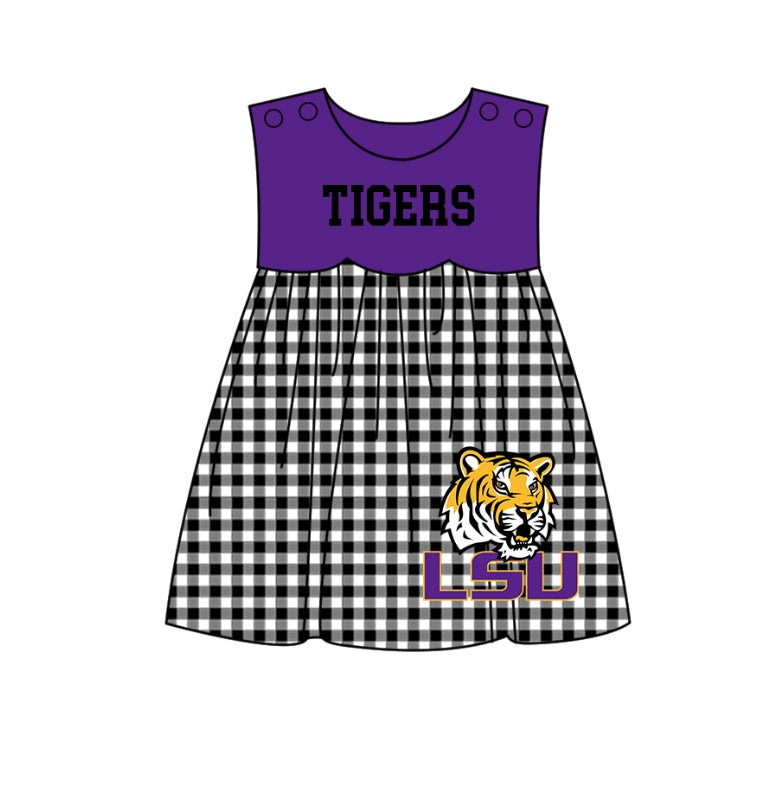 Preorder moq 5 Baby Girls Sleeveless LSU Tigers Team Knee Length Dresses
