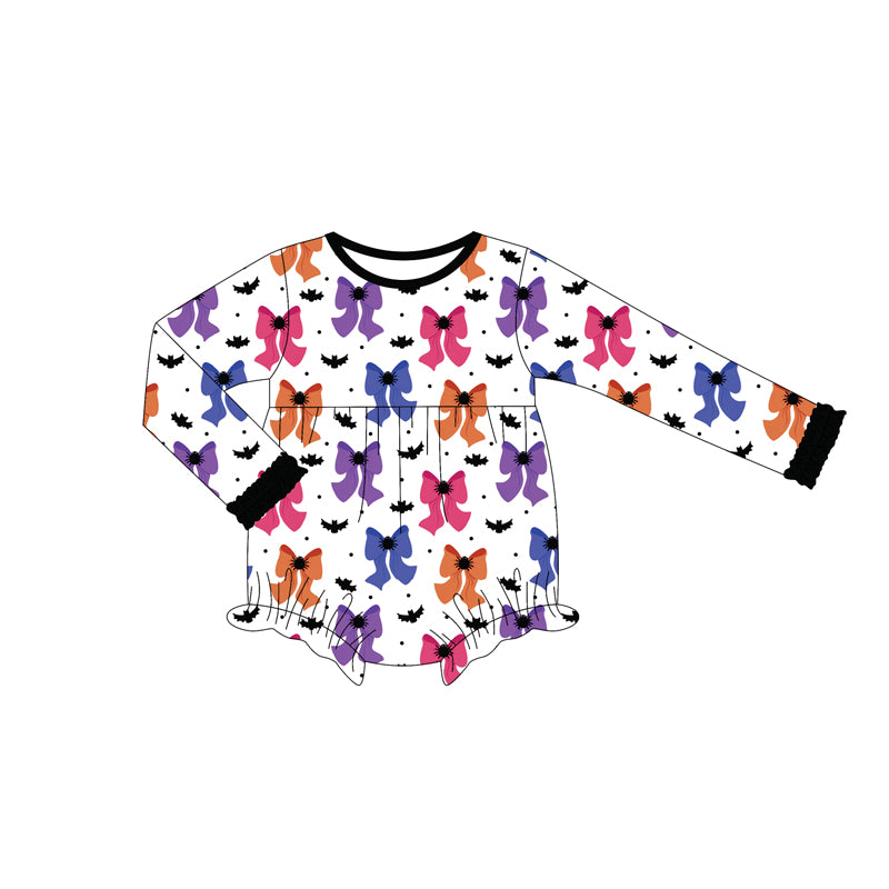 Preorder (moq 5)Baby Girls Long Ruffle Sleeves Colorful Bows Bats Bummies Rompers