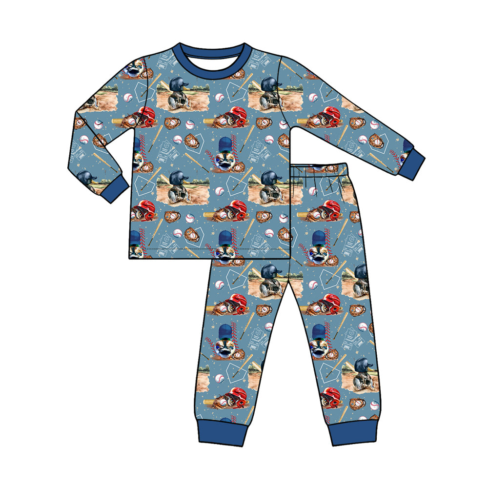Preorder (moq 5) Baby Boy Clothes Baseball Sport Cartoon Mixed Print Long Sleeve Top Jogger Pant Pajama Set
