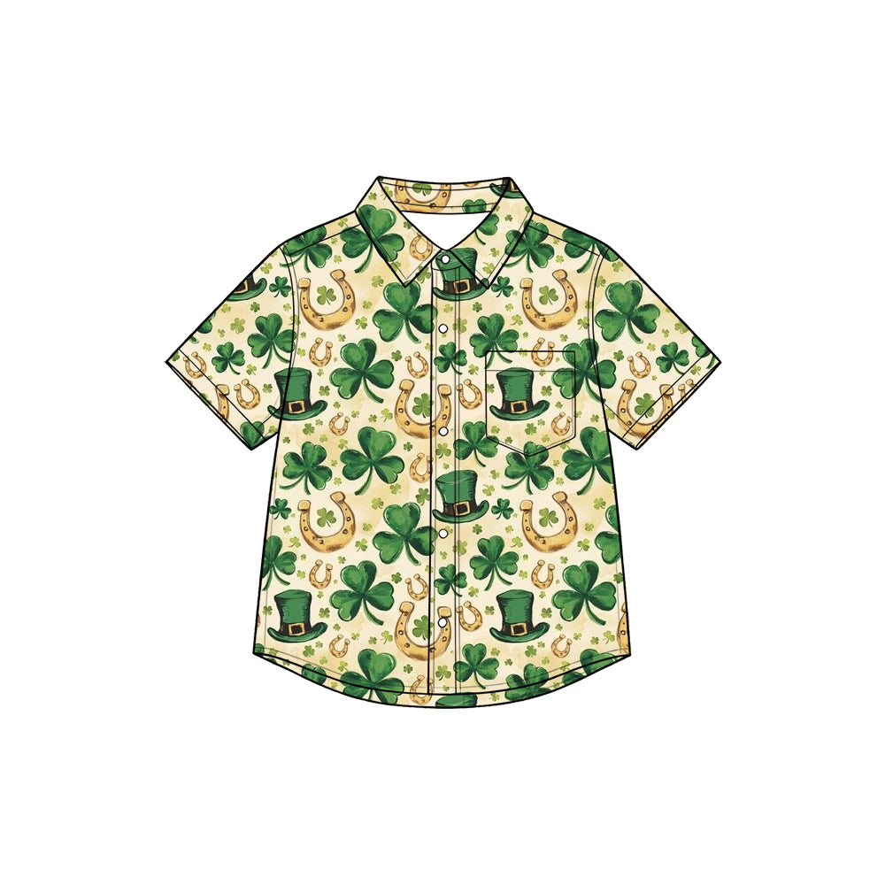 Preorder (moq 5)Baby Boys’ Yellow Camo Clover Collared Button-Up Shirt