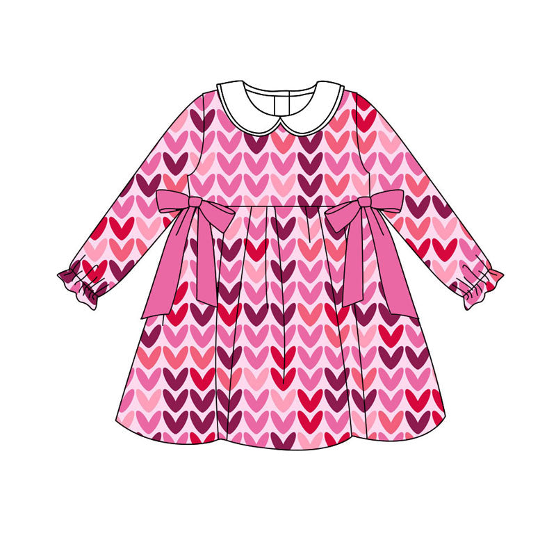 Preorder (moq 5)Baby Girls Pink Hearts Bows Valentine Knee Length Dresses
