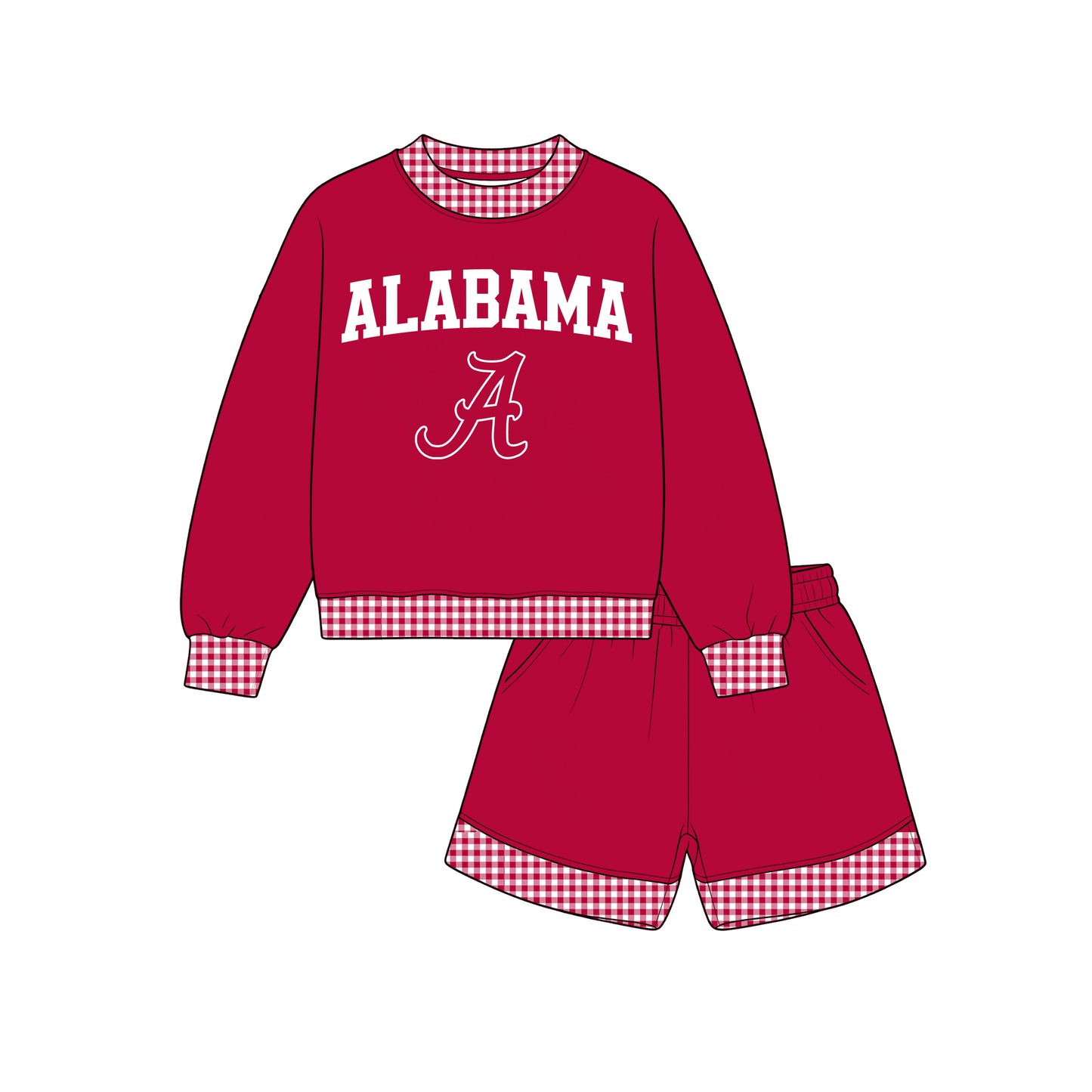 Preorder (moq 5)Baby Girls Alabama Long Sleeve Top Pockets Shorts Team Clothes Sets
