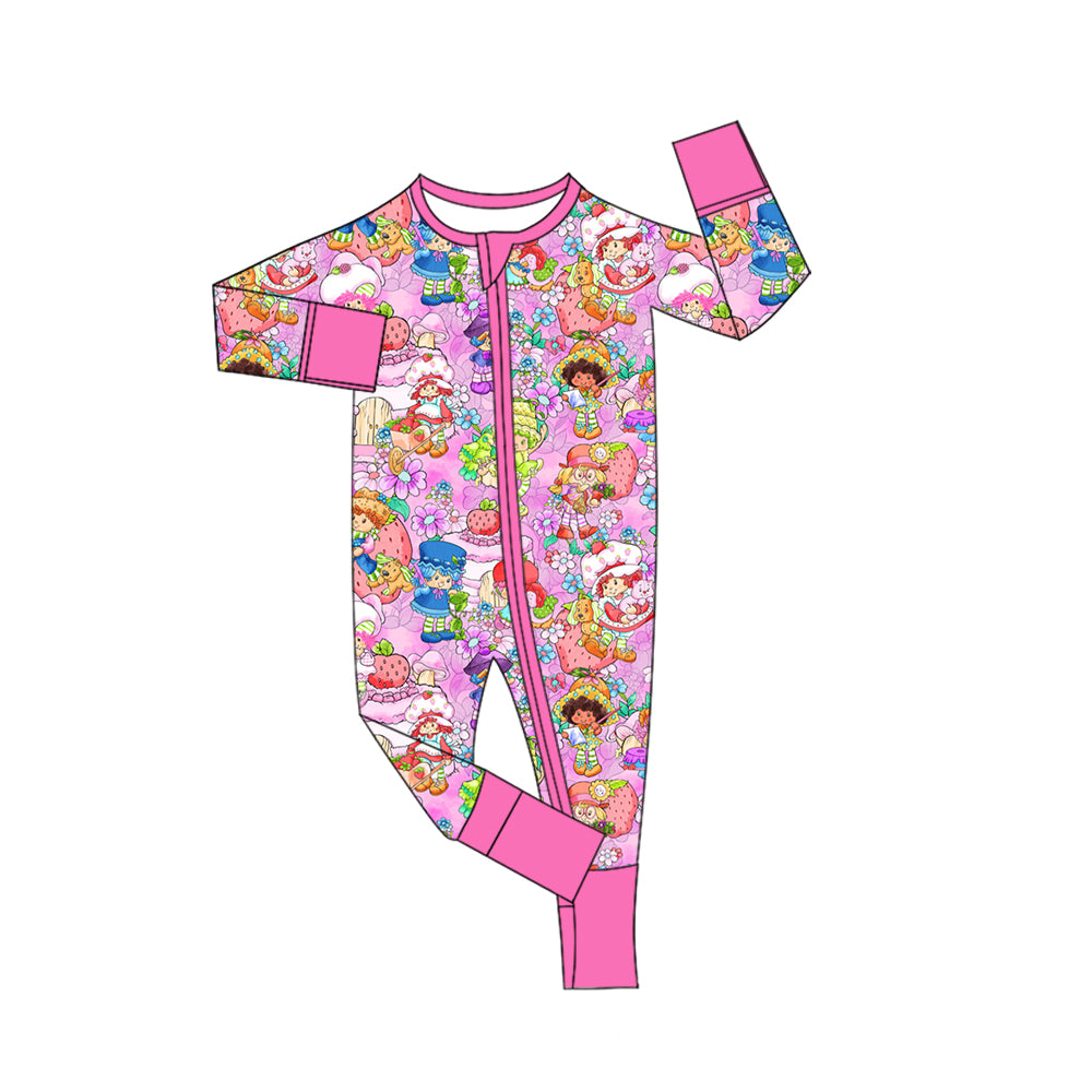 Preorder (moq 5)Baby Girls Cartoon Strawberry Girls Zipper Footie Rompers