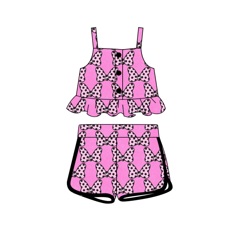 Preorder (moq 5)Baby Girls Pink Butterfly Straps Top Shorts Clothes Sets