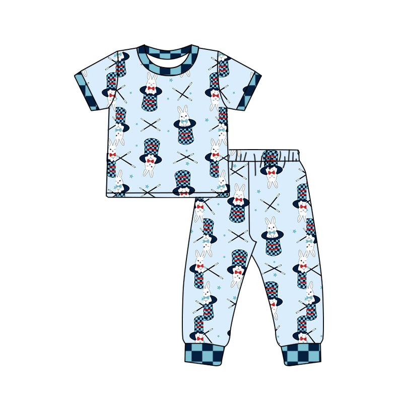 Preorder (moq 5) Baby Boys Rabbits Magic Hats Top Pant Easter Pajamas Set
