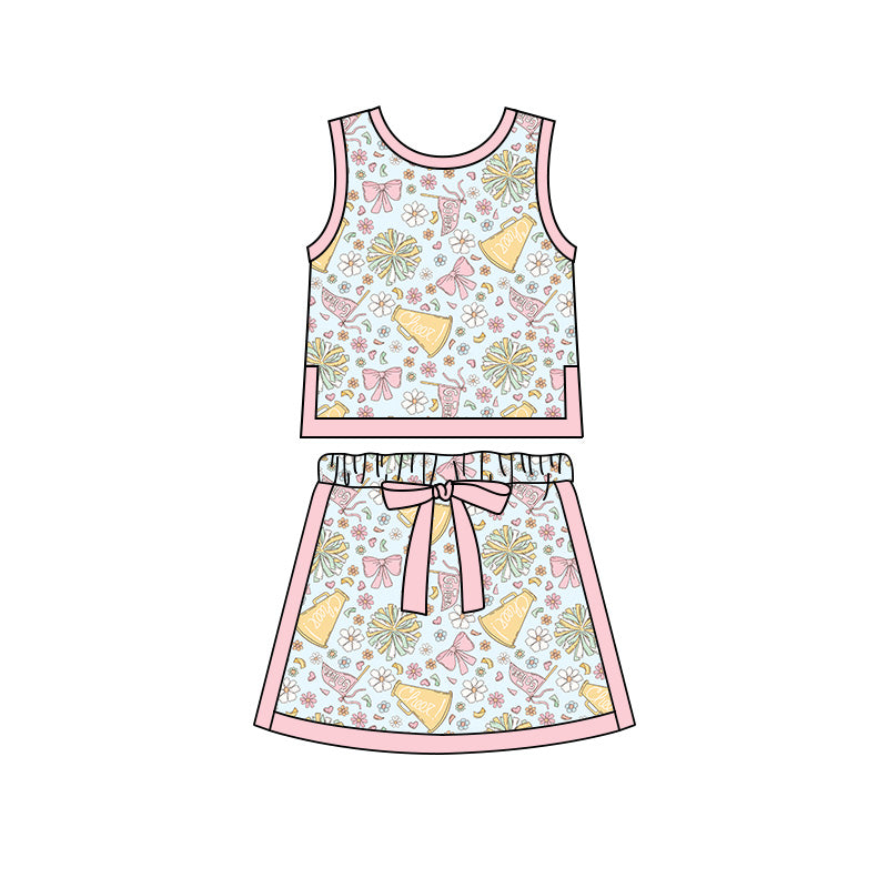Preorder moq 5 Baby Girls Flowers Cheer Vests Skirt Shorts Team Clothes Set
