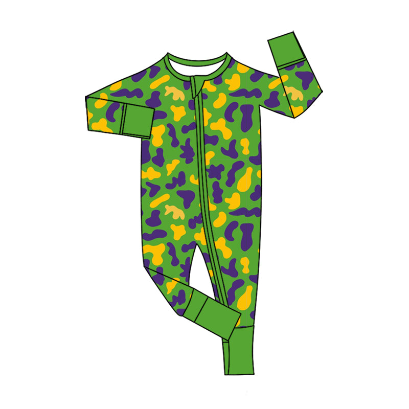 Preorder (moq 5) Baby Boys Mardigras Camo Two Way Zip Convertible Rompers
