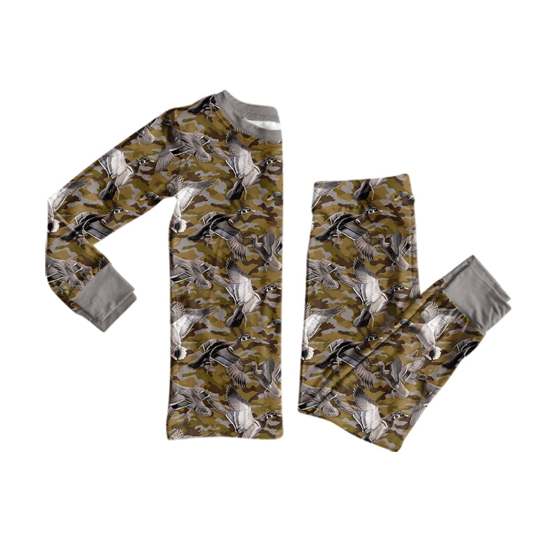 Preorder(moq 5) Baby Boys Green Camo Ducks Top Pant Hunting Pajamas Sets