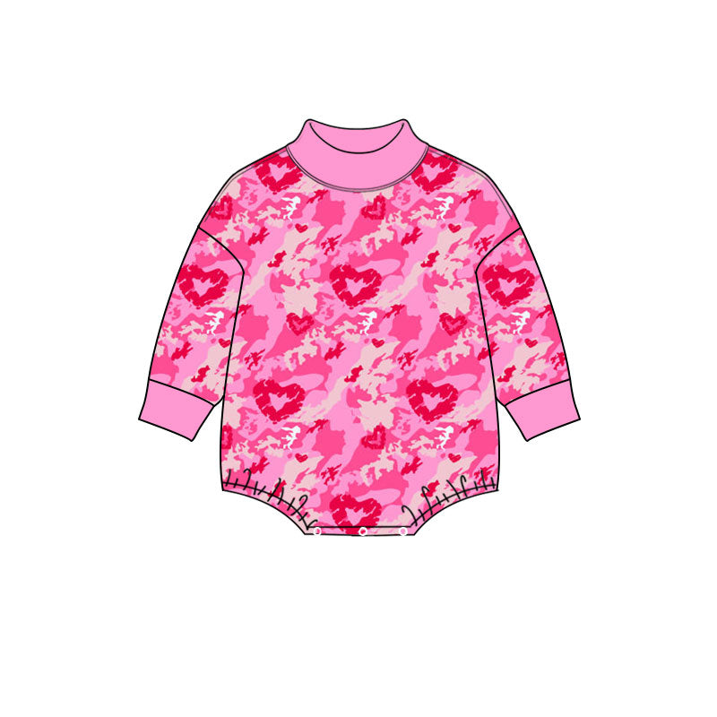 Preorder (moq 5) Baby Girls Pink Camo Hearts Valentines Choker Rompers