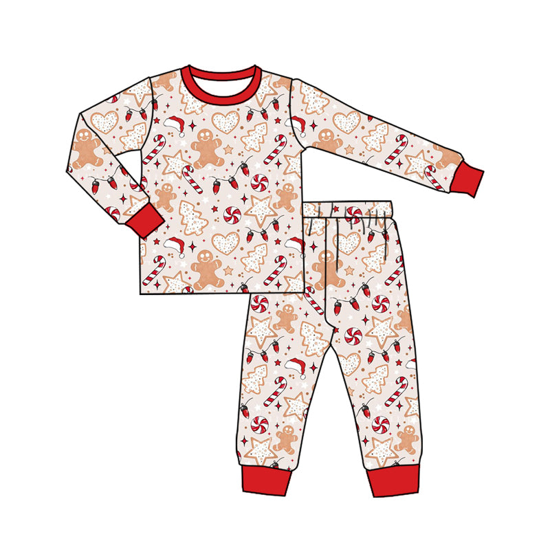 Preorder (moq 5)Baby Boys Long Sleeves Gingerbread Candy Cane Top Pant Pajamas Clothes Set
