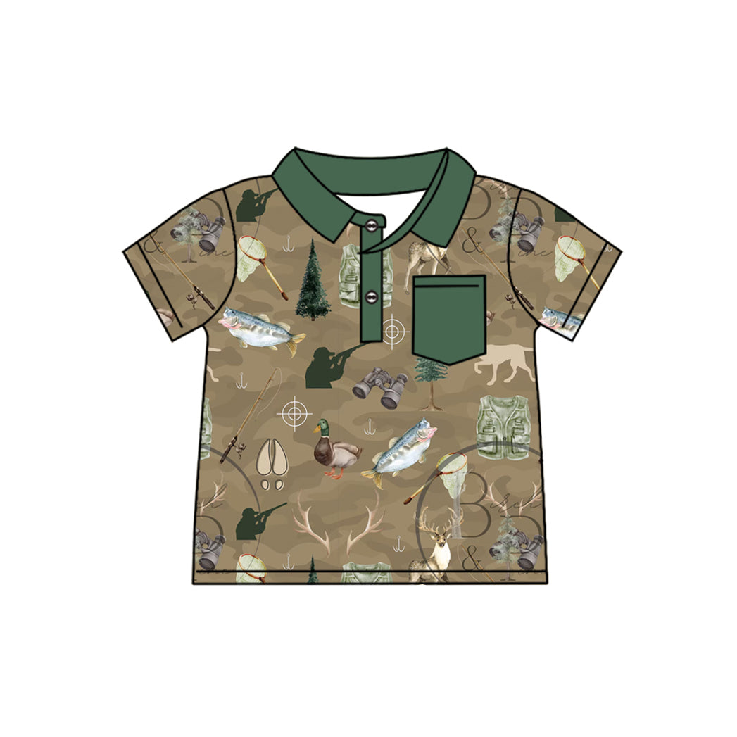 Preorder(MOQ 5)Baby Boys Dog Hunting Pocket Short Sleeve Pullovers Tops