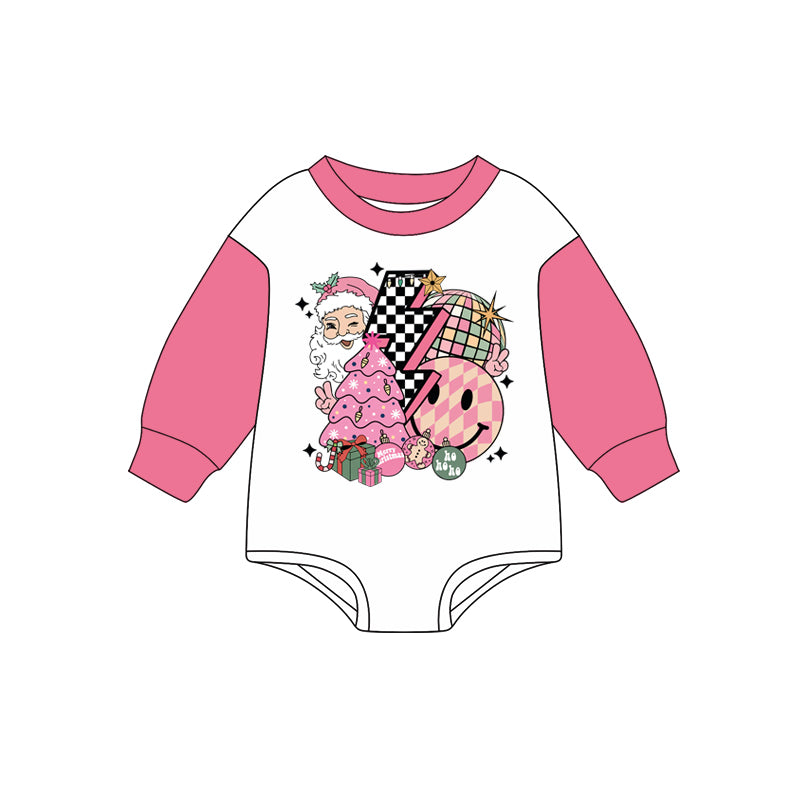 Preorder (moq 5)Baby Girls Pink Long Sleeves Smiles Santa Rompers