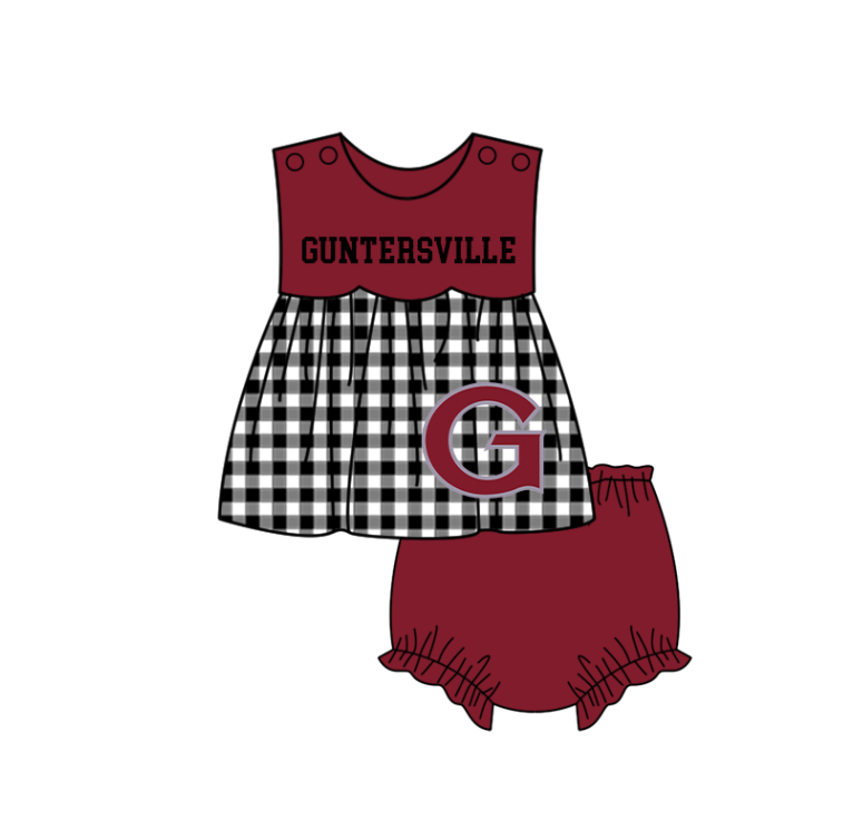 Preorder moq 5 Baby Girls Guntersville Tunic Bummies Short Team Clothes Set