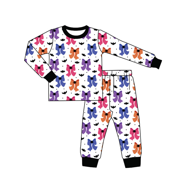 Preorder (moq 5)Baby Boys Long Sleeves Colorful Bows Bats Plaid Top Pant Pajamas Sets
