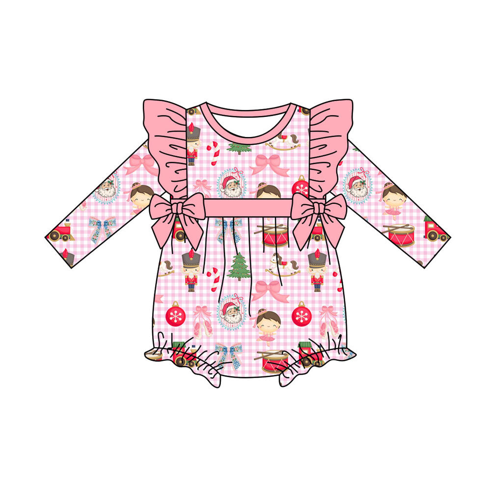 Preorder (moq 5)Baby Girls Santa Soldiers Christmas Ruffle Rompers