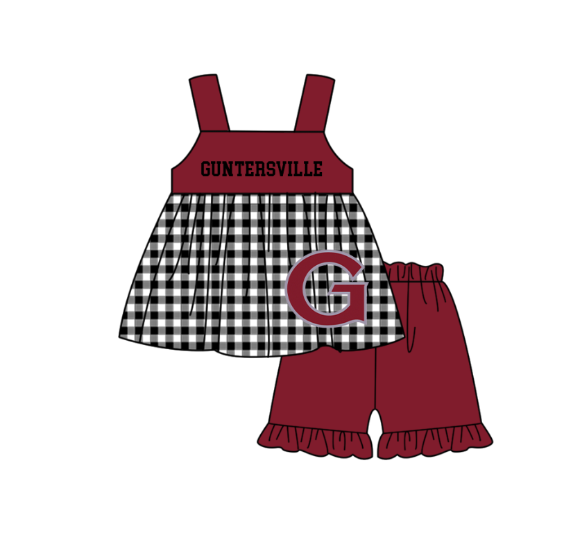 Preorder moq 5 Baby Girls Guntersville Checked Tunic Ruffle Short Team Clothes Set