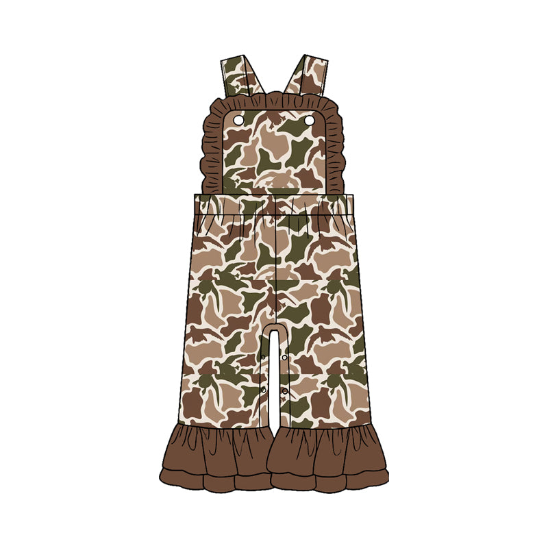 Pre-order (moq5) Girls Fall Camo Browm Ruffle Jumpsuit, Thanksgiving Outfit