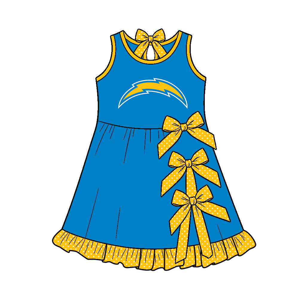 Preorder (moq 5)Baby Girls Sleeveless Chargers Bows Short Team Knee Length Dress