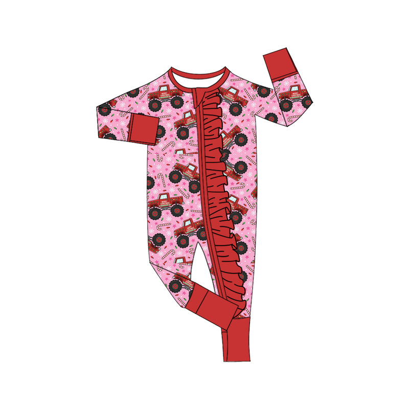 Preorder(moq5) Baby Christmas Print Front Ruffle Romper Newborn One-Piece Baby Clothes