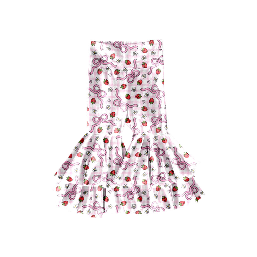 Preorder(moq 5) Baby Girls Bows Strawberry Checked Ruffle Bell Bottom Pants