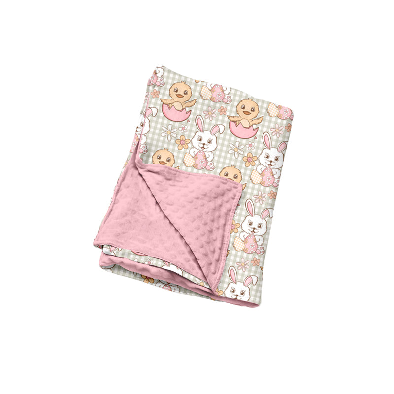 Preorder (moq 5) Baby Easter Bunny Duck Gingham Mixed Print Minky Dot Back Baby Swaddle Blanket