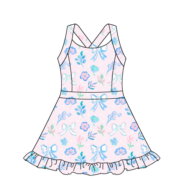 Preorder moq 10 Baby Girls Strap Lavender Flowers Activity Wear Yoga Knee Length Dresses