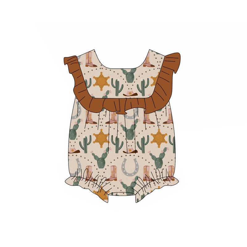Preorder(moq 5)Baby Infant Girls Sleeveless Cactus Boots Round Collar Summer Rompers