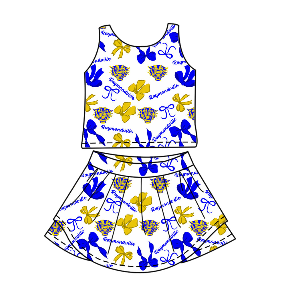 Preorder (moq 5)Baby Girls Sleeveless Raymondville Bows Plaid Top Skorts Team Set