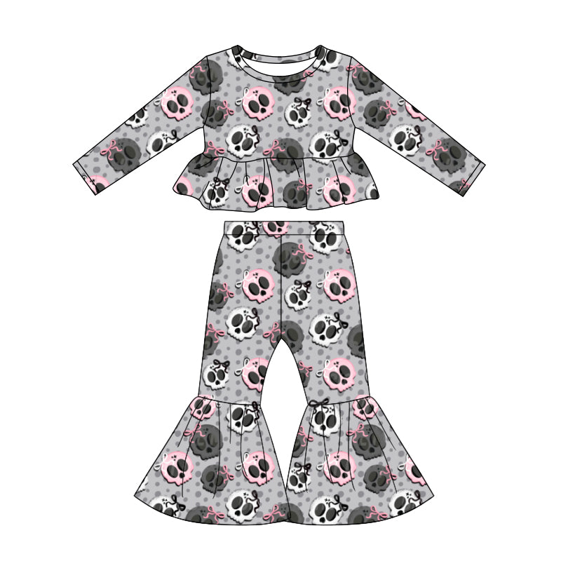 Preorder (moq 5)Baby Girls Ghost Bows Tunic Bell Bottom Pants Halloween Clothes Set