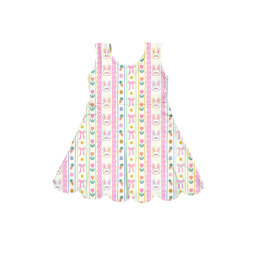 Preorder (moq 5)Baby Girls Sleeveless Rabbits Flowers Stripe Easter Knee Length Dresses