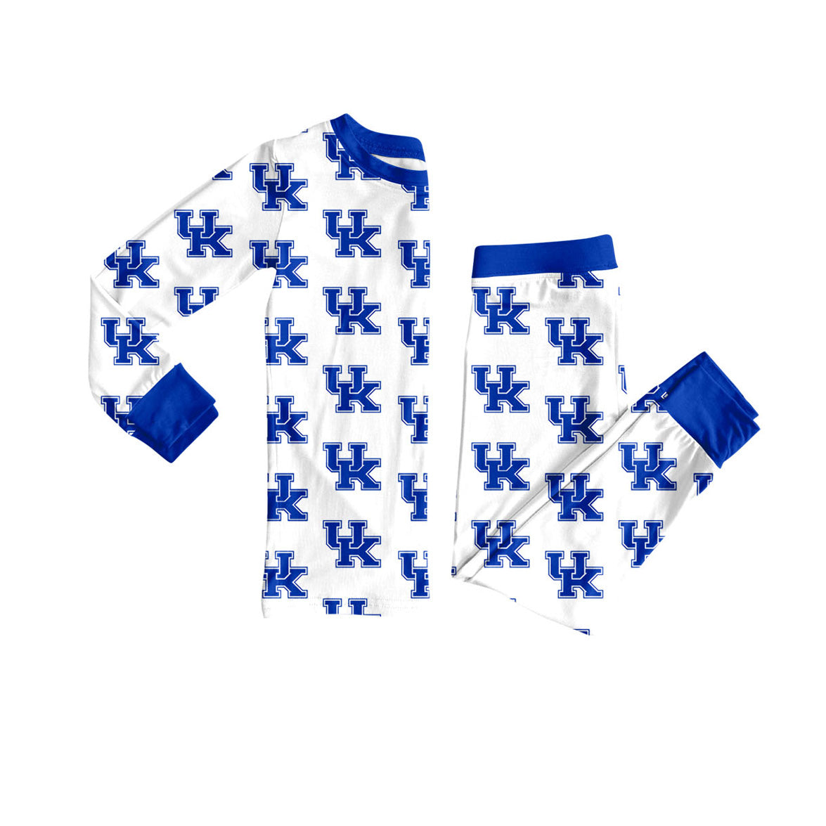Preorder (moq 5)Baby Girls Long Sleeves Team Blue UK Plaid Top Pants Pajamas Set