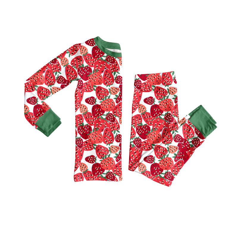 Preorder(moq 5) Baby Girls Red Strawberry Top Pants Lounge Wear Pajamas Sets