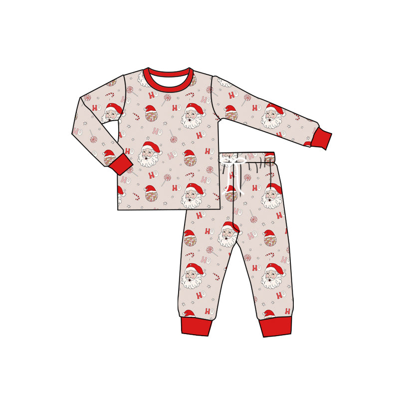 Preorder (moq 5)Baby Boys Red Long Sleeves Santa Candy Top Pant Pajamas Set