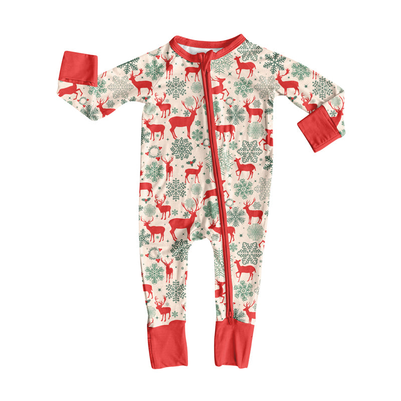 Preorder(moq 5)Baby Boys Christmas Deer Snowflake Zipper Footie Rompers