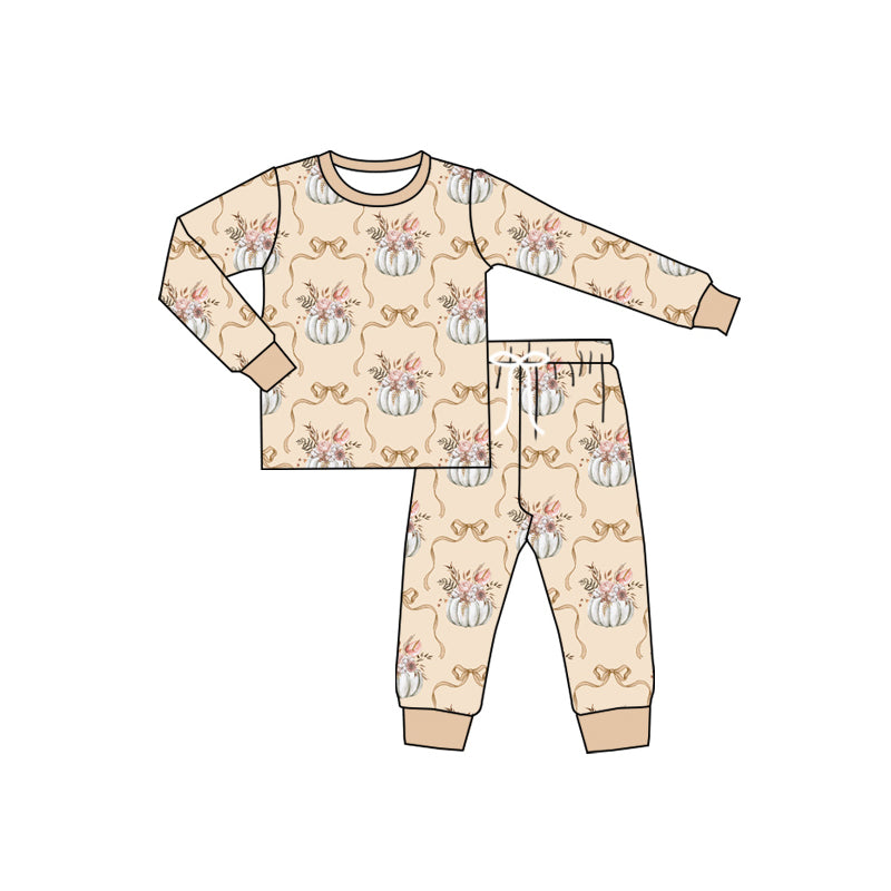 Preorder (moq 5)Baby Boys Long Sleeves Bows Floral Pumpkins Plaid Top Pant Pajamas Set