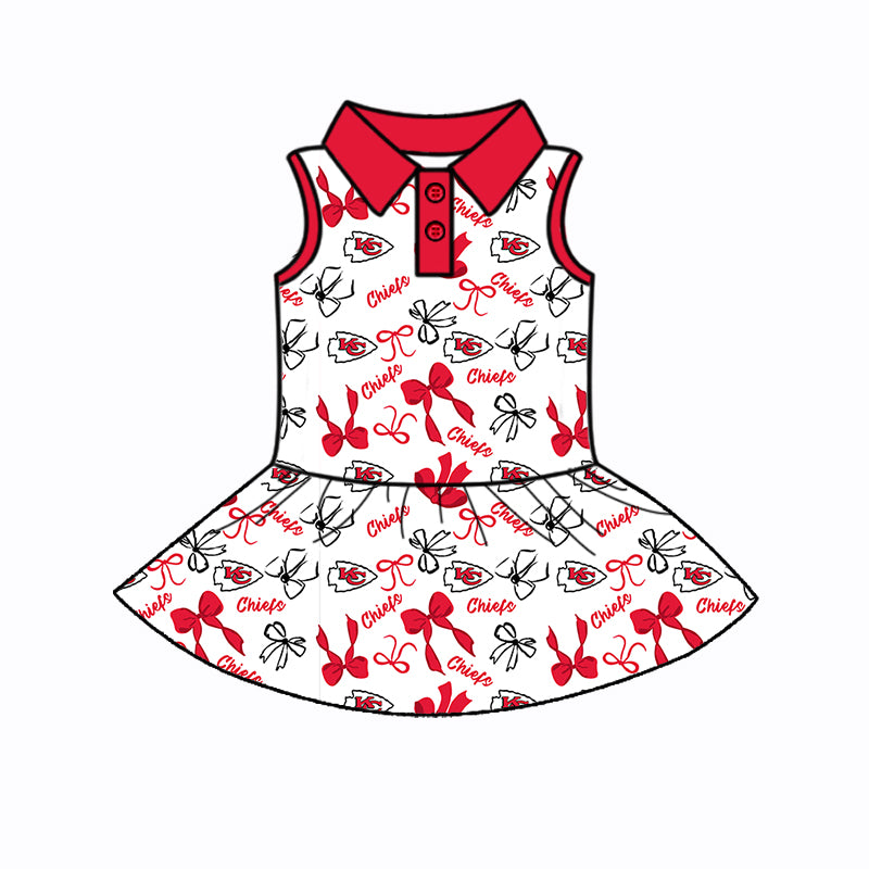 Preorder (moq 5)Baby Girls Red Sleeveless Bows Plaid KC Button Team Knee Length Dresses