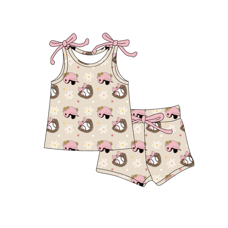 Preorder moq 5 Baby Girls Bows Sleeveless Baseball Hats Top Short Set