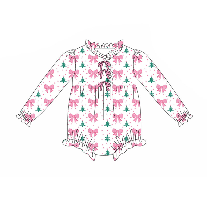 Preorder(moq 5)Baby Infant Girls Christmas Trees Bows Plaid Ruffle Rompers