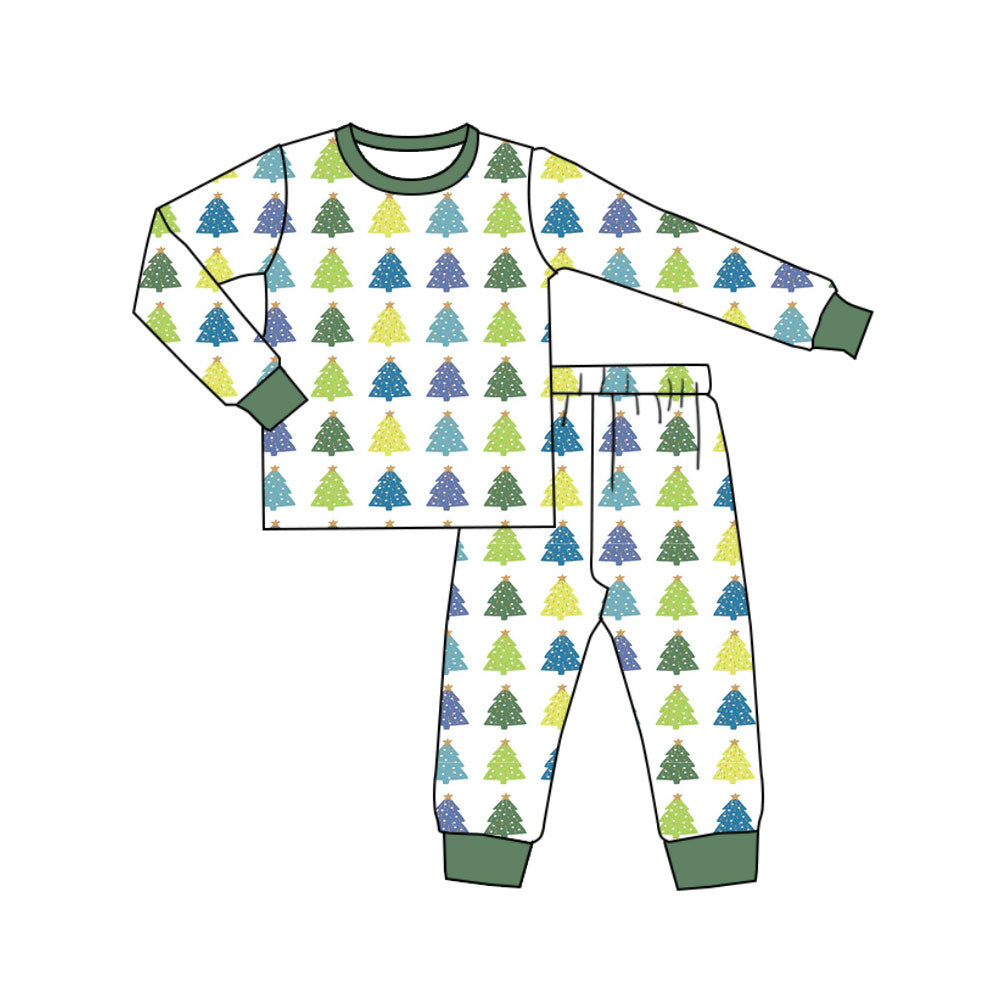 Preorder (moq 5)Baby Boys Colorful Trees Plaid Top Pants Christmas Pajamas Sets