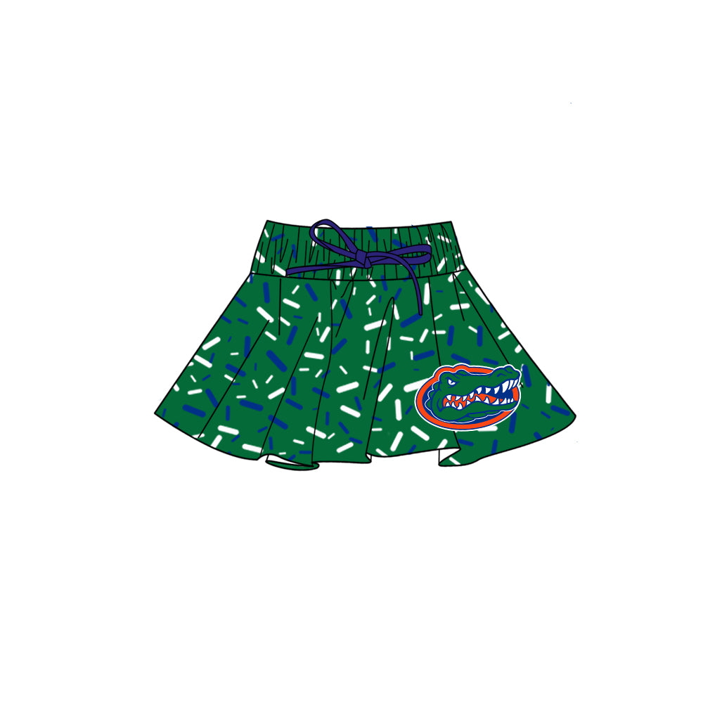 Preorder (moq 5)Baby Girls Green Drip Crocodiles Team Skorts Bottom