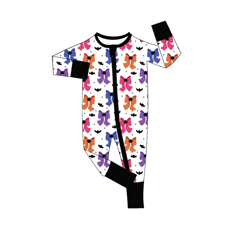 Preorder (moq 5)Baby Boys Long Sleeves Colorful Bows Bats Zipper Pant Rompers