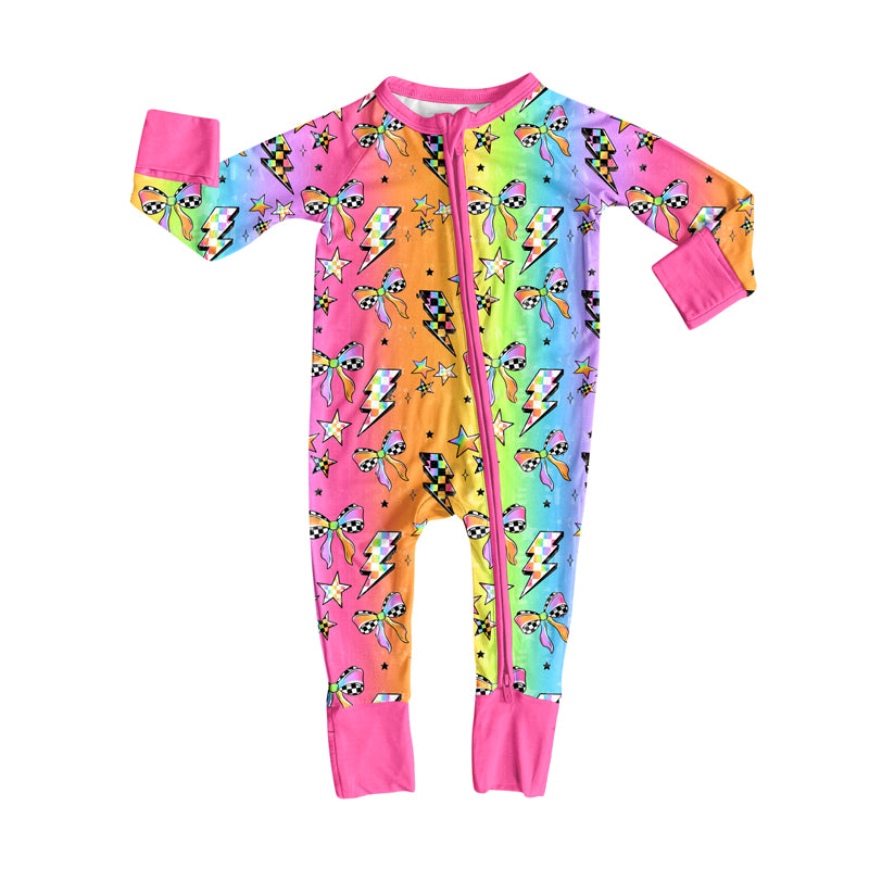 Preorder(moq 5)Baby Infant Boys Long Sleeves Colorful Bows Stars Plaid Zipper Rompers