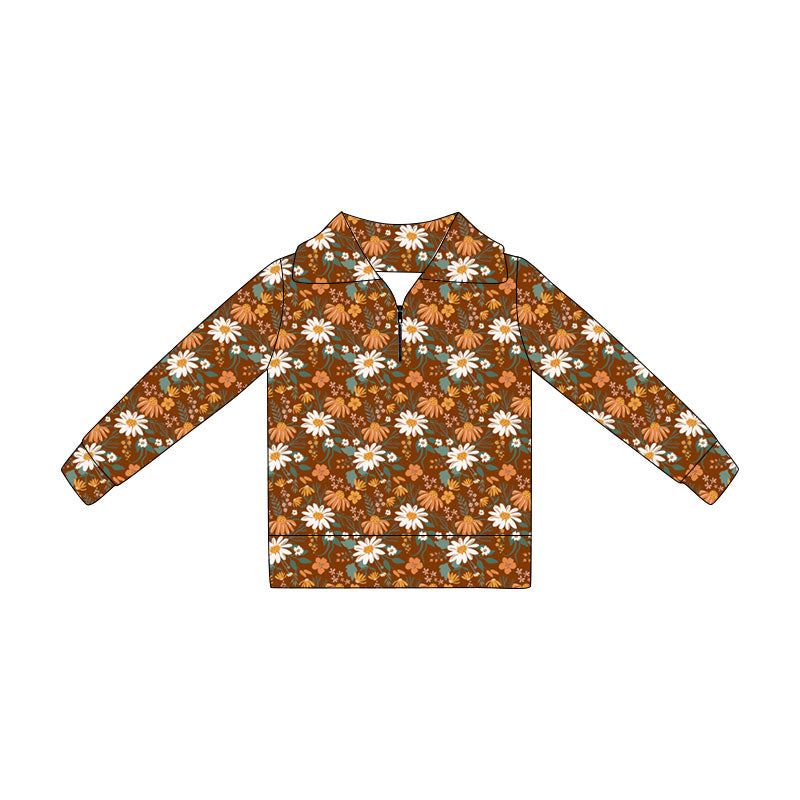 Baby Girls Long Sleeve Colorful Flowers Zipper Pullovers Top Preorder